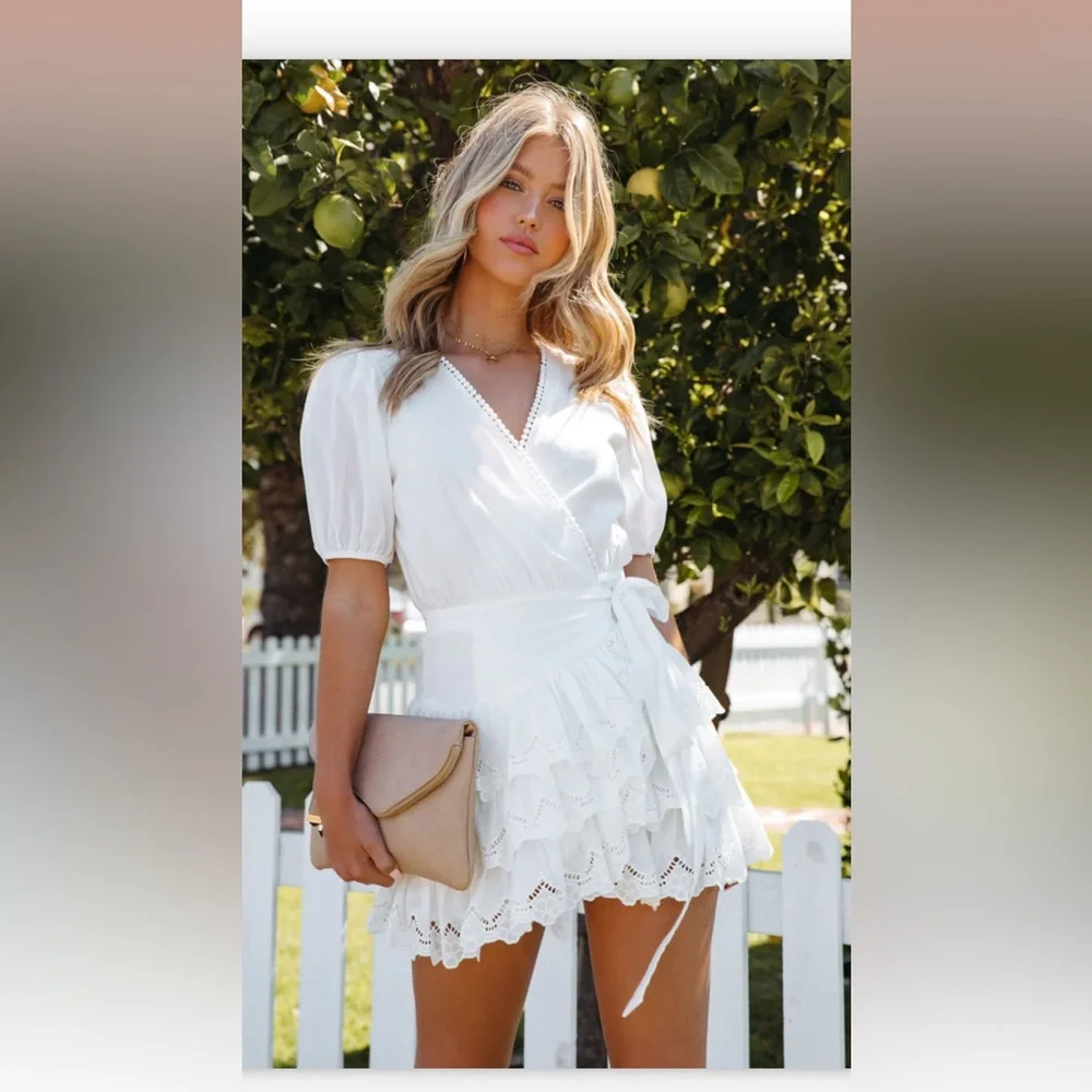 COTTON EYELET WRAP DRESS - OFF WHITE - Picture 6 of 7